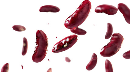 Red beans flying on transparent background