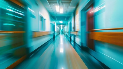 Fototapeta premium Blurred interior of hospital - abstract medical background. 