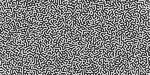 Abstract truing organic wallpaper Turing reaction diffusion monochrome seamless pattern with chaotic motion. Linear design with biological shapes. Structure of natural cells, maze, coral. illustration