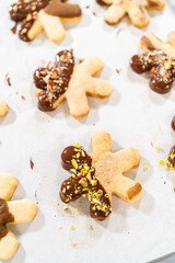 Making Holiday Star Cookies, Chocolate-Dipped with Pistachio Topping