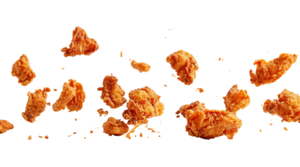 Flying chicken fries on transparent background