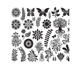 Nature-Inspired Patterns vector art graphic resources silhouette vector style, white background