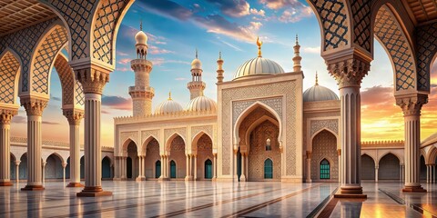 Fototapeta premium Elegant mosque with intricate architectural details , mosque, elegant, architecture, detail, religion, building, Islamic