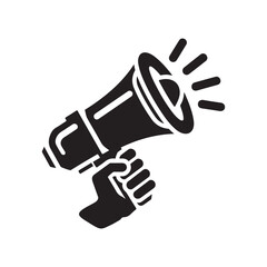 Megaphone music flat style icon symbol. Voice sound silhouette vector with white background