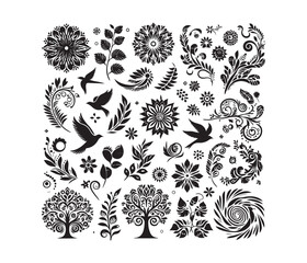 Nature-Inspired Patterns vector art graphic resources silhouette vector style, white background