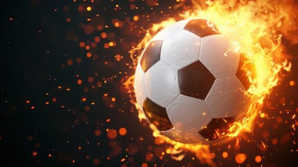 Fototapeta premium A soccer ball erupting in a dynamic explosion of light and color, with copy space