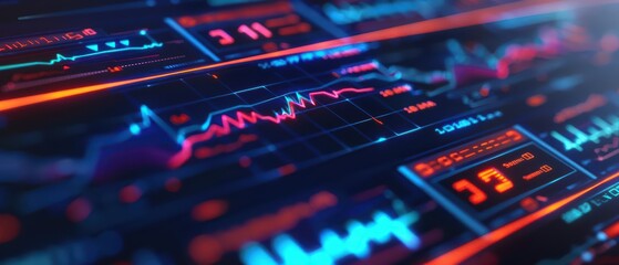 Obraz premium Digital health monitoring system in a clean, modern aesthetic with neon accents, with copy space