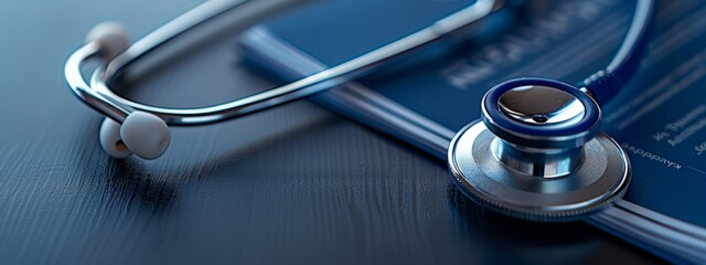Close- Up of stethoscopes on dark blue background.