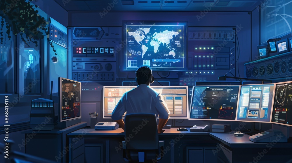 Aufkleber An engineer in a control room, monitoring various systems and ensuring everything is running smoothly and efficiently.