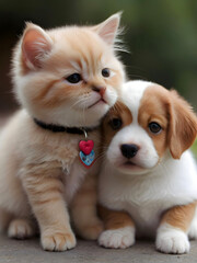 Cute Animal Cat Dog Couple Posing Photography Art