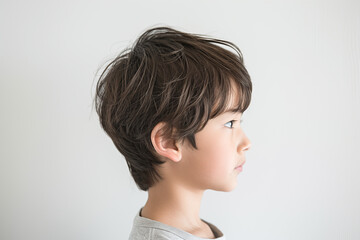 side profile of young asian boy with calm expression