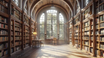 Cozy Cartoonish Anime Art Style of a School Library with Wallpaper Background