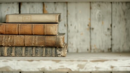 Obraz premium An ultra-sharp image of an old library scene featuring antique books and a wooden bookshelf