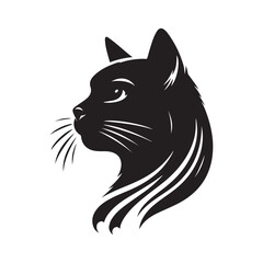 A black and white cute cat had silhouette vector art illustrator with white background