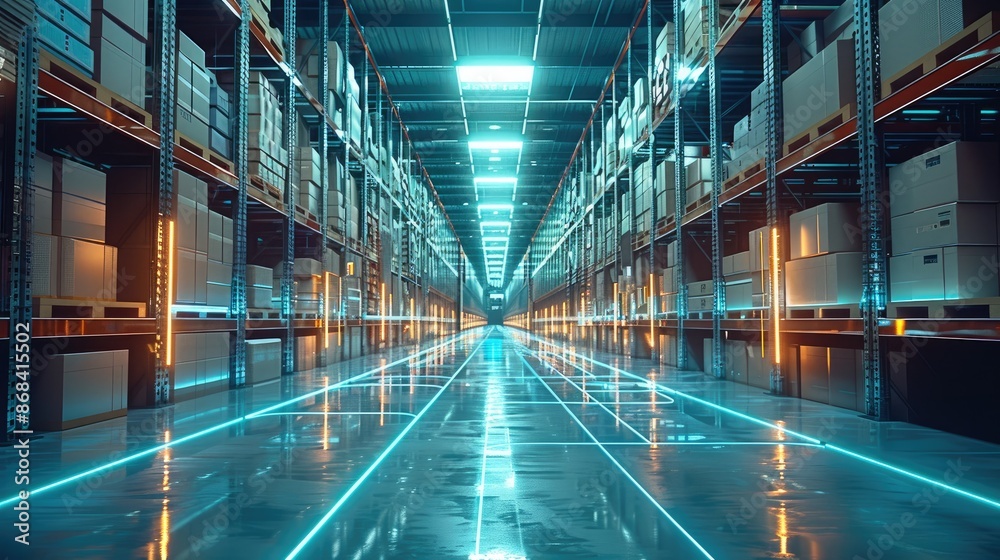 Leinwandbilder modern technology enabled distribution center full of carton boxes. and there are some illuminated d