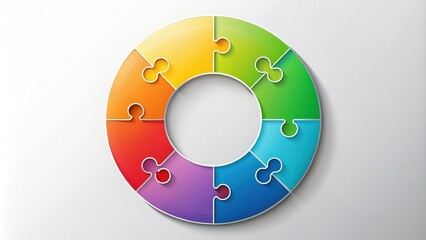 Circle infographic template with round puzzle divided into five steps or options, circle, infographic, template, puzzle