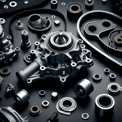 set of parts and gears for repairing the gas distribution mechanism and engine cooling system, close-up