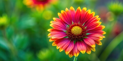Vibrant Indian blanket flower in full bloom , Wildflower, Gaillardia, Grandiflora, Colorful, Bright, Petals, Pollen, Close-up