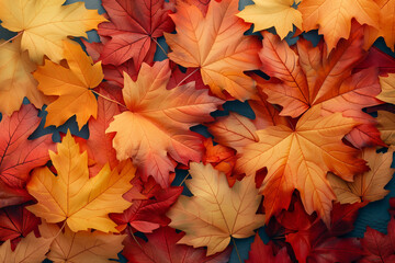 Maple leaves yellow, orange and red, pattern, top view
