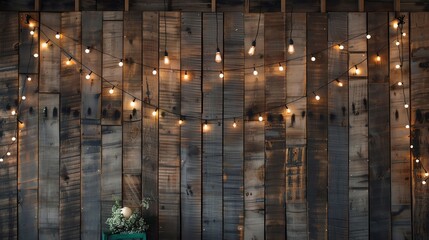 Rustic wooden backdrop with string lights and a  Congrats Grad  banner, cozy graduation party,