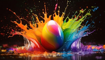 Colorful Painted Easter Egg Splashing Paint