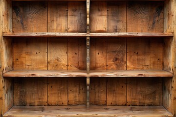 Book Shelf Empty. Wooden Box Bookshelf in Blank Background