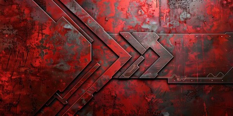 Bold Red Design. Abstract Crimson Textured Background with Dark Iron Arrow Frame