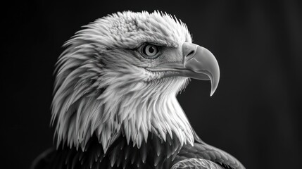 A close-up portrait of a Bald Eagle in black and white