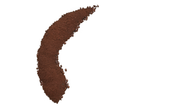 Ground coffee scattered isolated on transparent background, top view