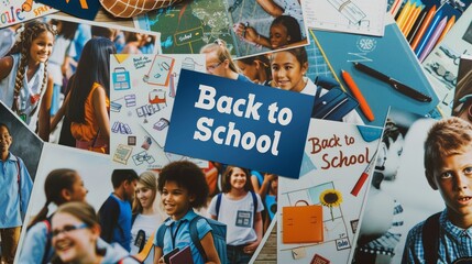 Back to School Sale Banner Featuring Students, Teachers, and School Supplies Collage for Posters and Ads