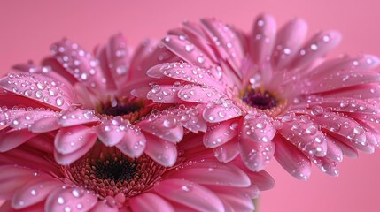 Close-up of pink gerbera daisies with water droplets
