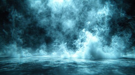 Fototapeta premium Blue smoke billows over a silver ocean