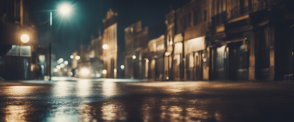 Nighttime scene of a dark grungy street with a vintage feel and limited visibility ideal for a copy