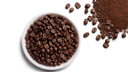 Obraz premium Ground coffee scattered isolated on transparent background, top view
