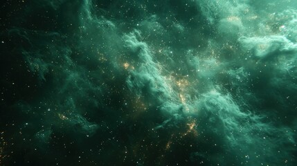 A mesmerizing view of a nebula with emerald green and gold hues