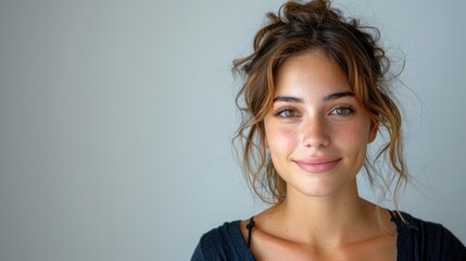 Fototapeta premium A young woman smiles softly at the camera