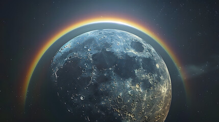 Obraz premium A large, round moon with a rainbow on it