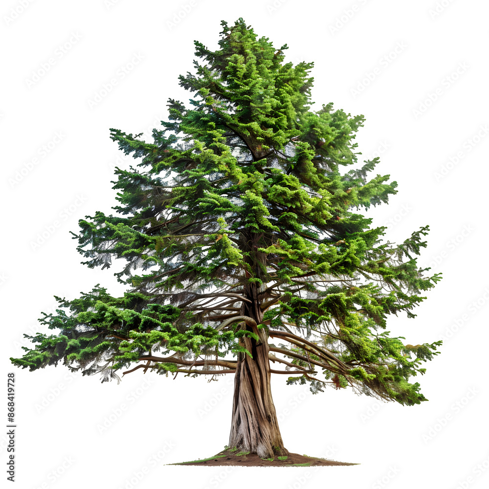 Poster detailed evergreen tree isolated on a transparent background, with intricate branches and foliage