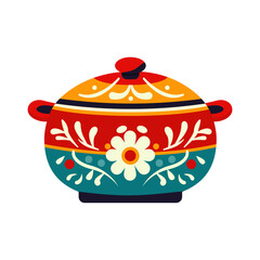 Colorful Floral Ceramic Pot Vector Illustration