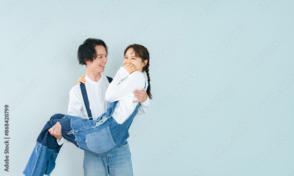 Aufkleber デニムを着た男女のカップルフォト