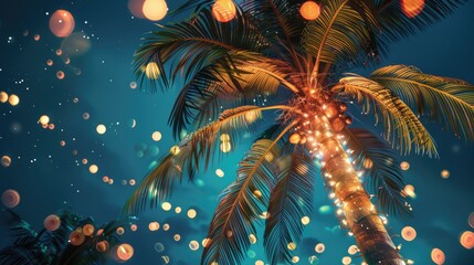 Obraz premium Christmas Palm Tree Background. Festive Holiday Celebration with Bright New Year Decorations