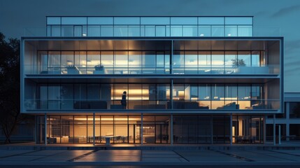 Commercial Building Night. Modern Office Building with Nighttime City View
