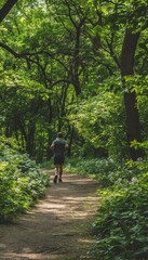 Runner on a Scenic Forest Trail Using Inhaler for Allergies in Lush Green Park