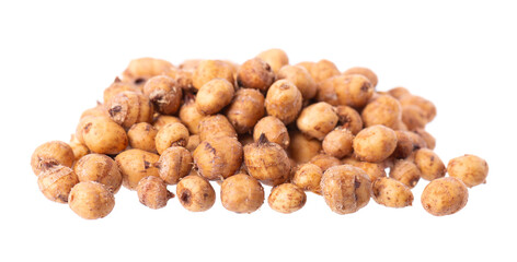 Tiger nuts isolated on white background. Pile of chufa nuts, earth almond or chufa sedge. Cyperus esculentus.