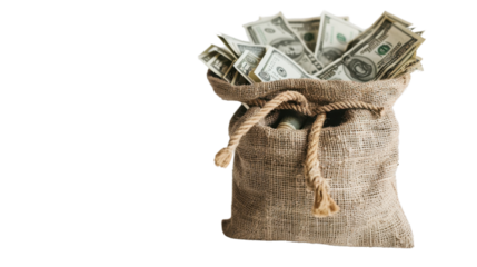A bag of money , dollar cash, transparent background