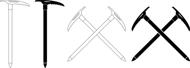 crossed climbing ice axe icon set