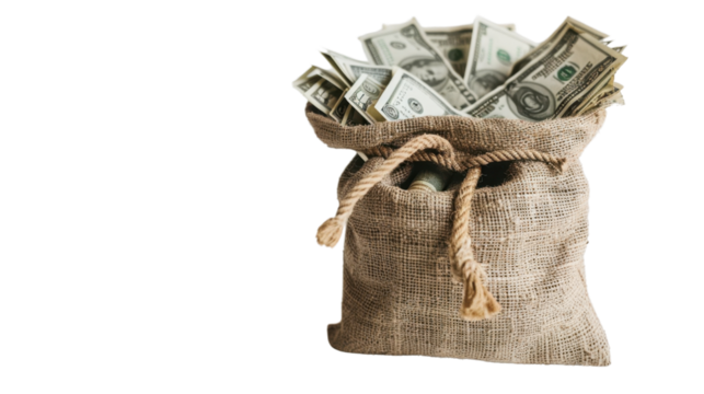 A bag of money , dollar cash, transparent background - Powered by Adobe