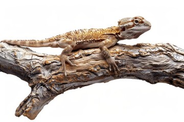 Fototapeta premium Agama lizard on a branch, white background