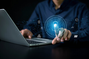 Cybersecurity concept Global network security technology protecting business and financial data with virtual network connection, smart solution from cyber attack, innovation .