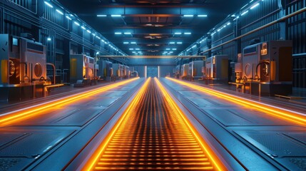 A dynamic illustration of energy-efficient steelmaking processes, photorealistic style, in a modern factory, highlighting sustainability and technology.